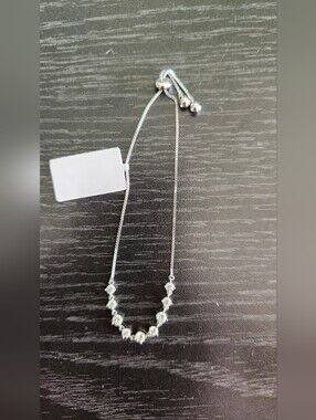 S925 Sterling Silver Cubic Zirconia Adjustable Bracelet- Silver